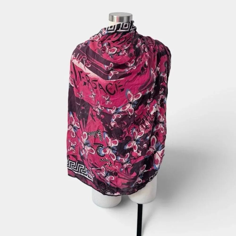 Fleur Red Checkered Butterfly Watercolor Scarf Floral Burgundy Black Art